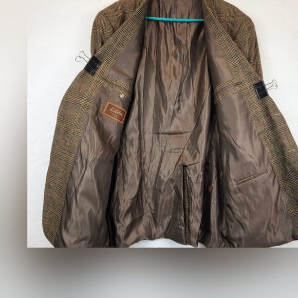 Tasso Elba Men’s Sport Coat Blazer Suit Jacket 100% Camel Hair Brown‎ Plaid 46L - Picture 3 of 11